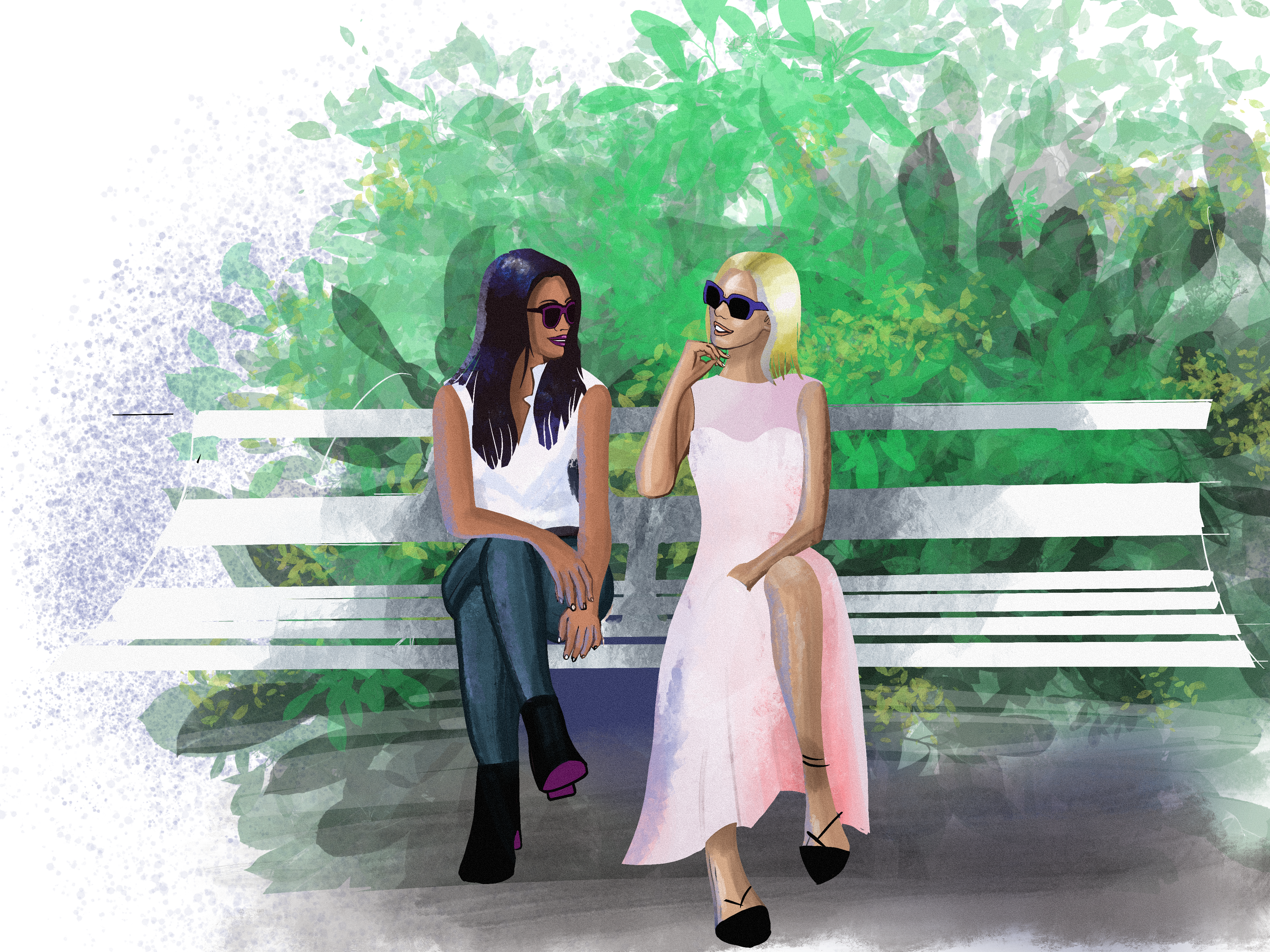 Copines sur un banc